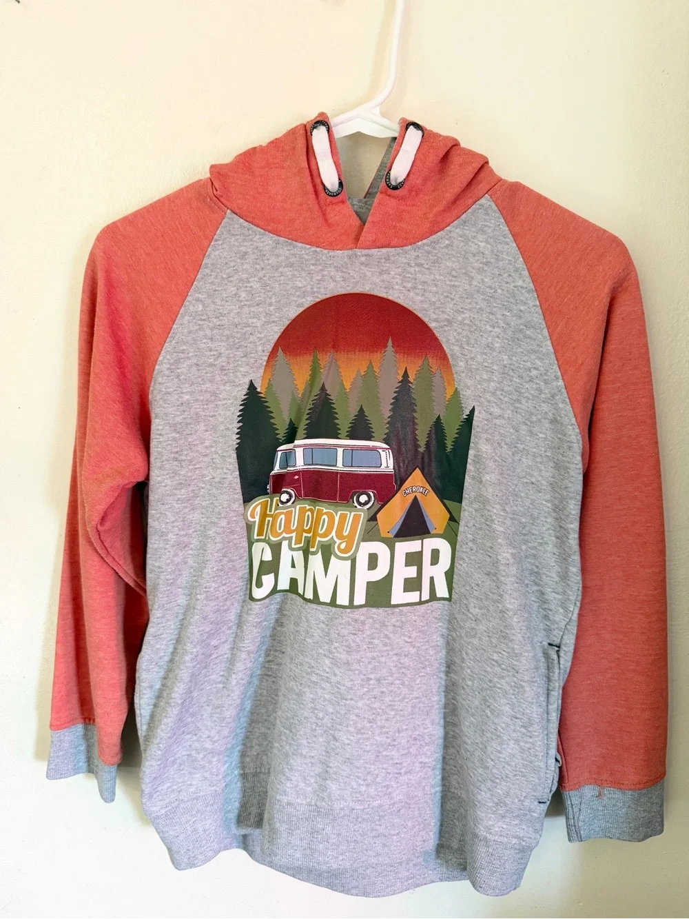Cherokee Kids Coral and Gray 'Happy Camper' Hooded Sweatshirt